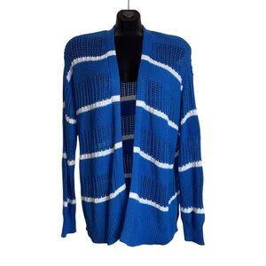 Lane Bryant Women’s Blue White Open-Front Cardigan Sweater Striped Open Knit